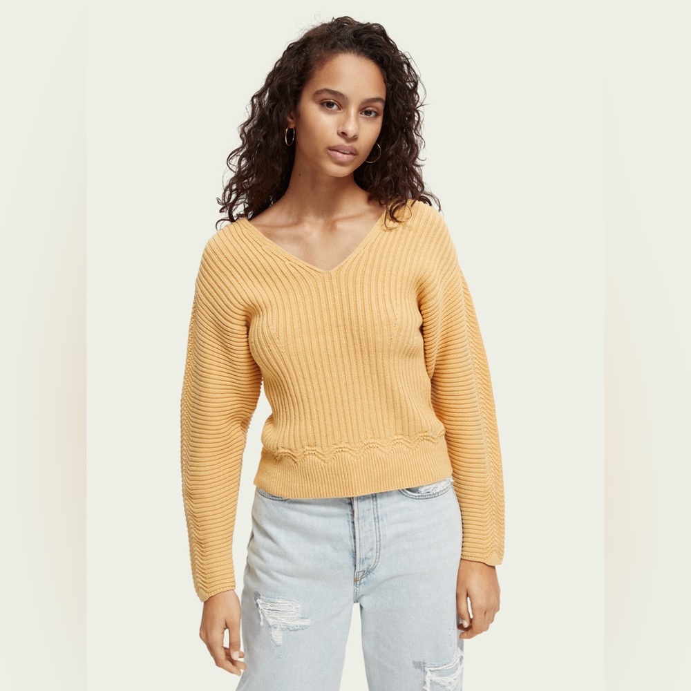 SCOTCH & SODA V-Neck Mixed-Stitches Sweater Light Orange size XS
